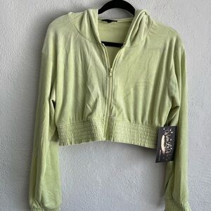 VIVRE La Vie Womens  Light Green Crop Hooded Jacket Size Large